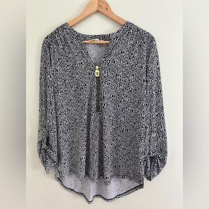 Michael Kors Large Monogram Black and White Blouse with Halfway Golden zipper